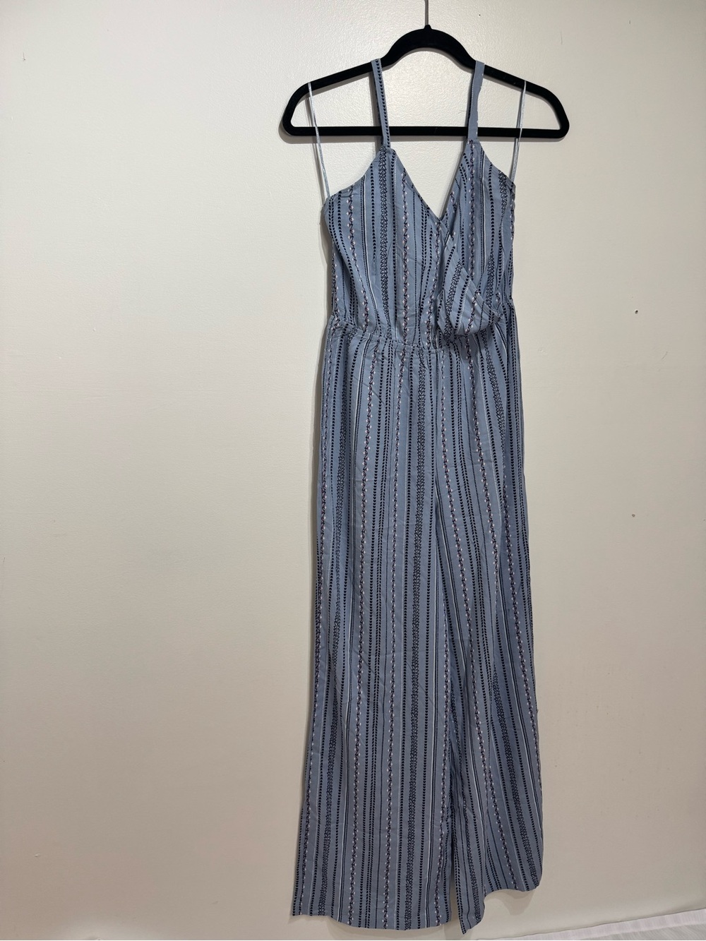 Pink Rose Blue and Navy Striped Wrap Jumpsuit